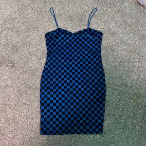 bodycon checker print blue dress